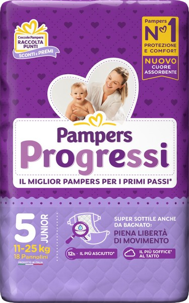 PAMPERS Progressi 18 Pannolini Taglia 5-JUNIOR Dagli 11 ai 25kg