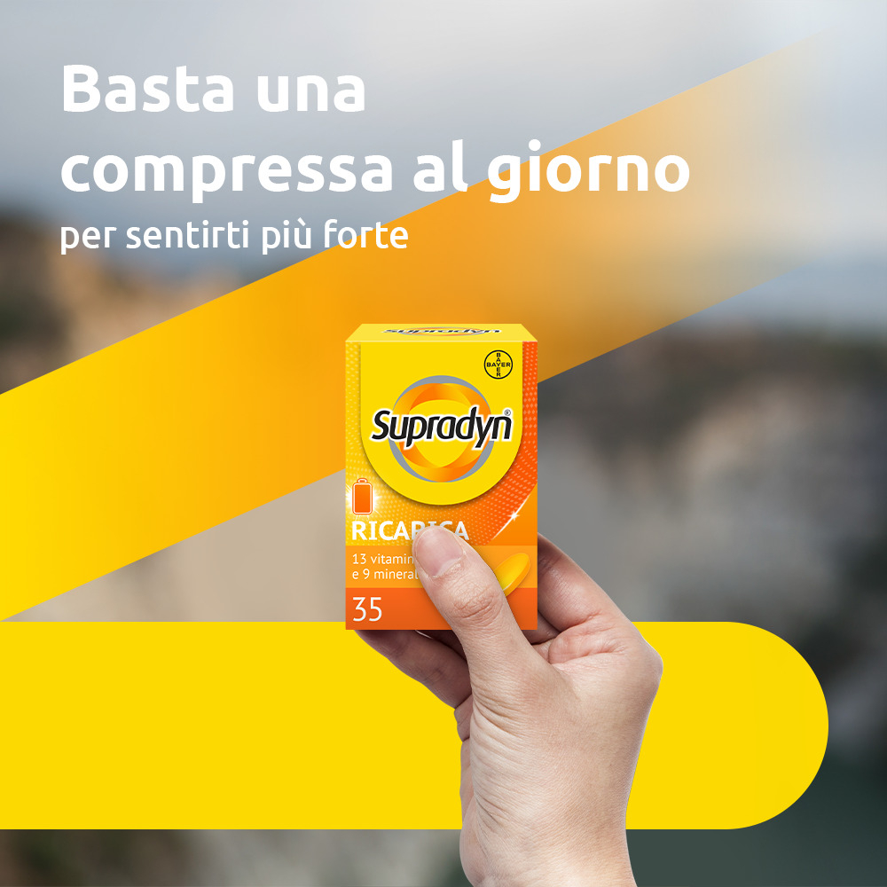 Supradyn Ricarica Integratore Multivitaminico Completo con Vitamine A, B, C, D, E, K, Minerali e Coenzima Q10 contro la Stanchezza, Gusto Arancia, 35 Compresse Rivestite