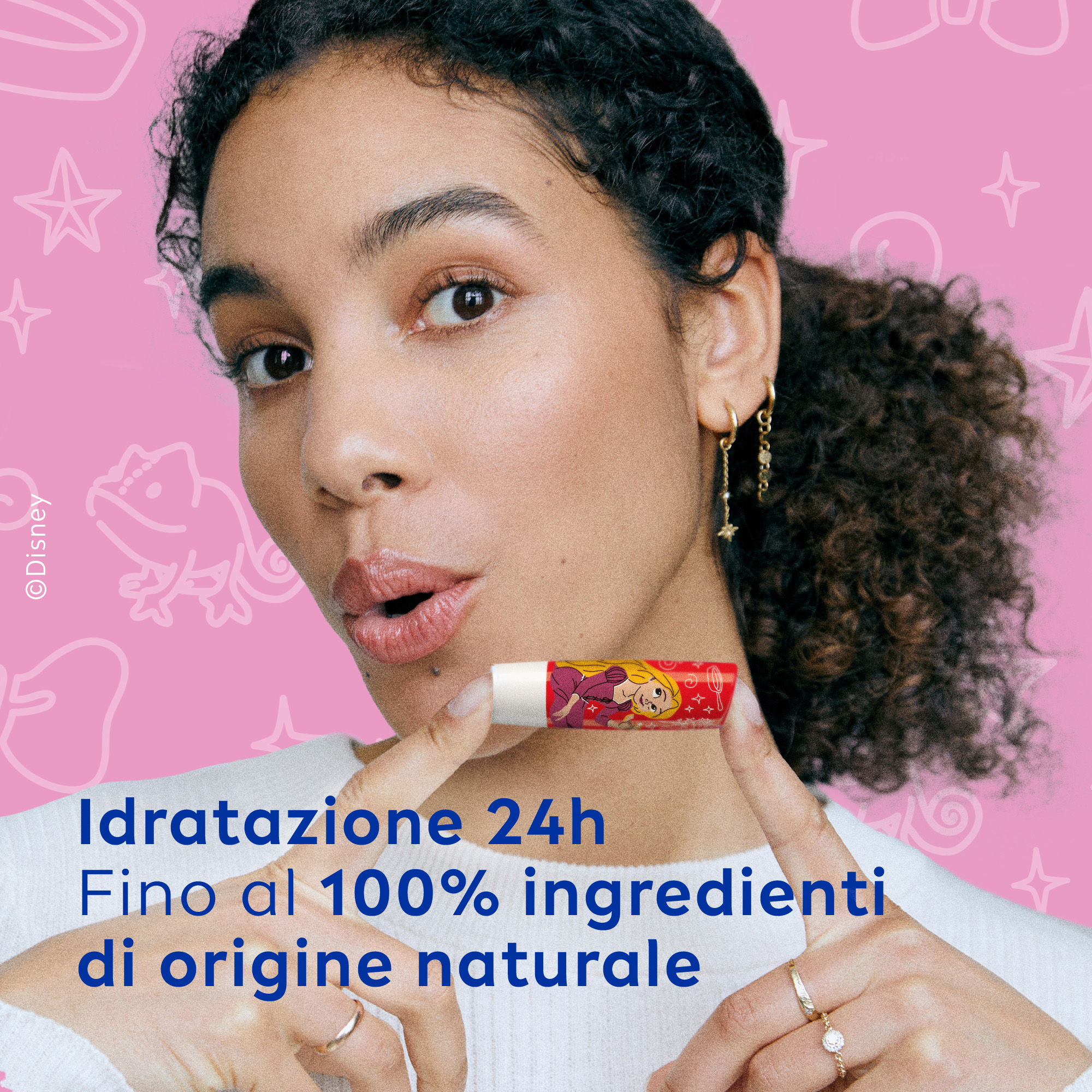 Labello Disney Princess Limited Edition - Rapunzel - Balsamo labbra colorato ad azione idratante prolungata, adatto dai 3 anni in su - Burrocacao aroma fragola, 4.8g