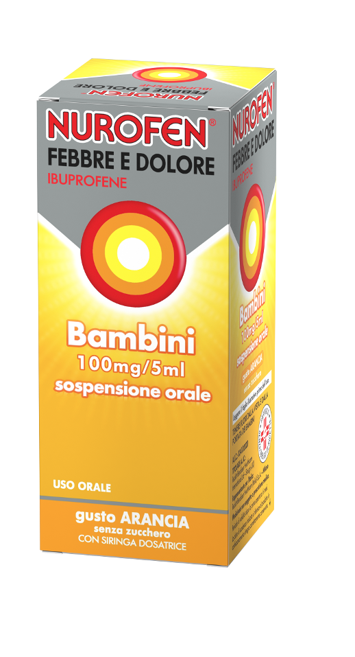 Nurofen Febbre e Dolore Bambini - Sospensione orale - Gusto arancia - Senza zucchero - 100 mg/5 ml di Ibuprofene - 150 ml