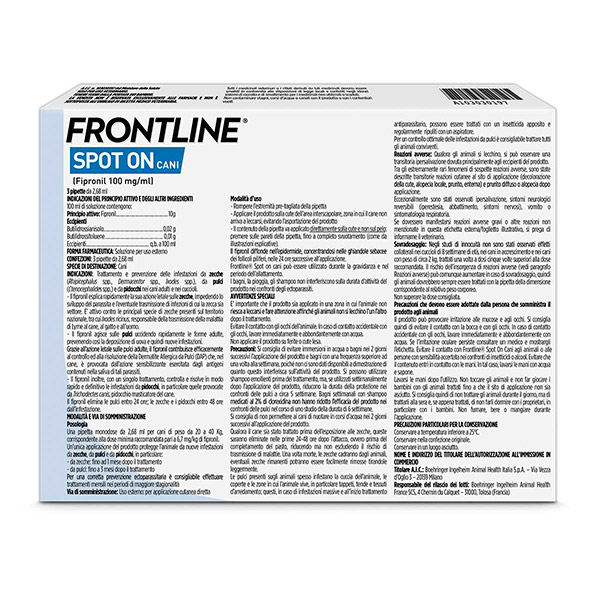 Frontline Spot On Cani x3 Pipette, Antiparassitario per Cani e Cuccioli (20-40Kg), Contro Pulci, Zecche E Pidocchi