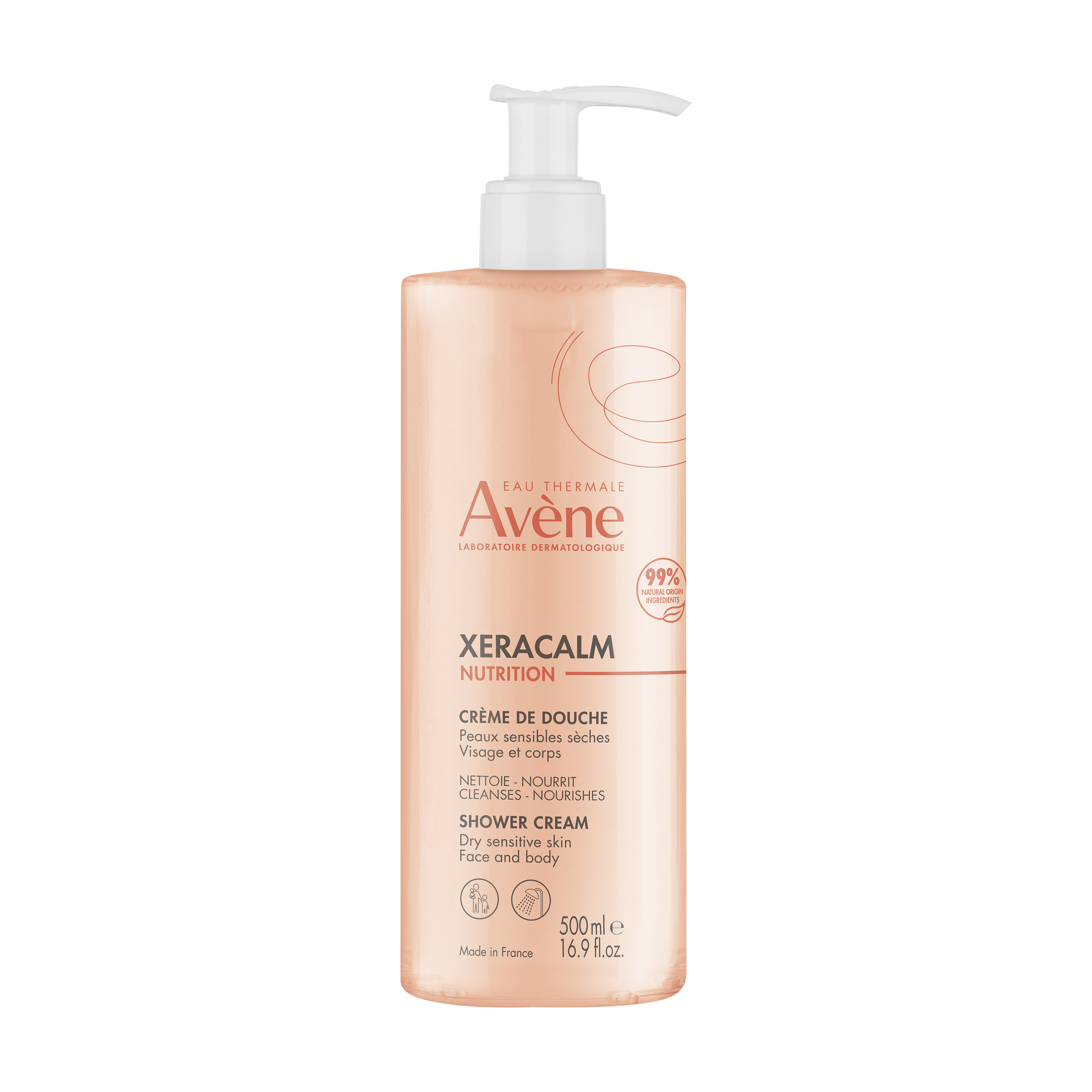 Eau Thermale Avène Xeracalm Nutrition Gel Detergente, nutriente anti-secchezza, viso e corpo, Pelle sensibile da secca a molto secca per tutta la famiglia, 500ml
