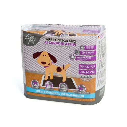 LEOPET TAPPETINO IGIENICO ASSORBENTE CARBONI ATTIVI 60x90CM 50PZ