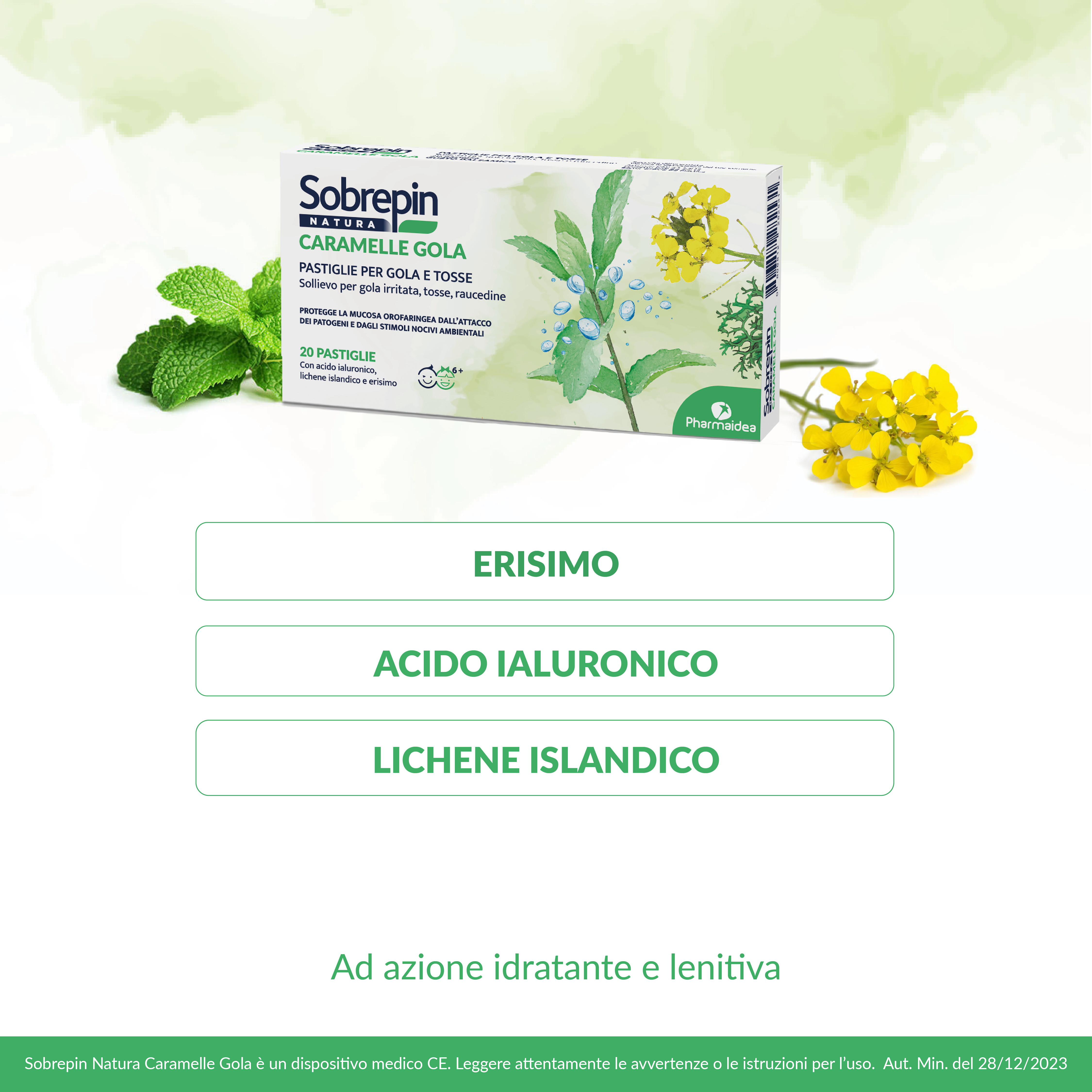 SOBREPIN NATURA CARAMELLE GOLA E TOSSE CON ESTRATTI NATURALI 20 PASTIGLIE GUSTO BALSAMICO