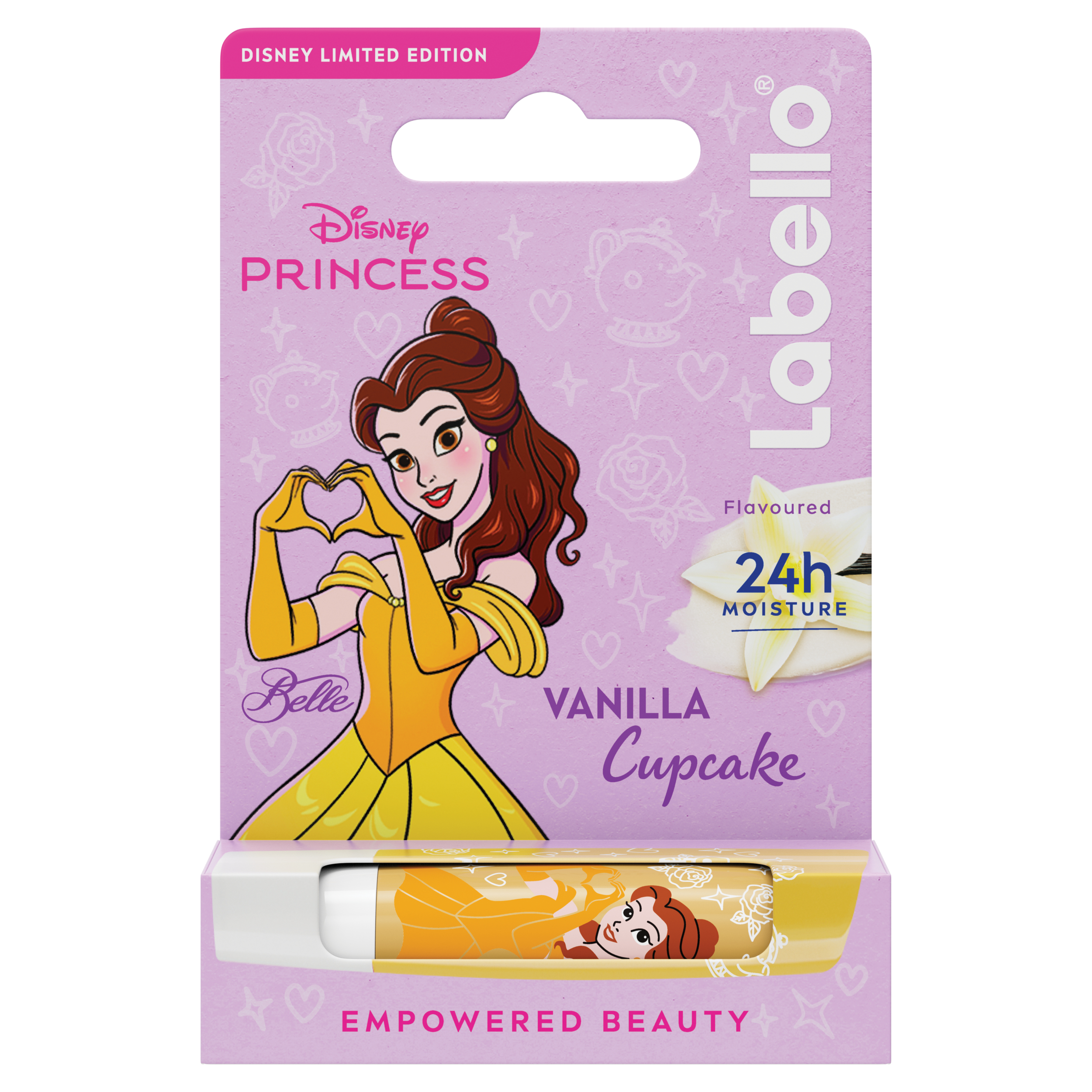 Labello Disney Princess Limited Edition - BELLE - Balsamo labbra colorato ad azione idratante prolungata, adatto dai 3 anni in su - Burrocacao aroma vaniglia, 4.8g