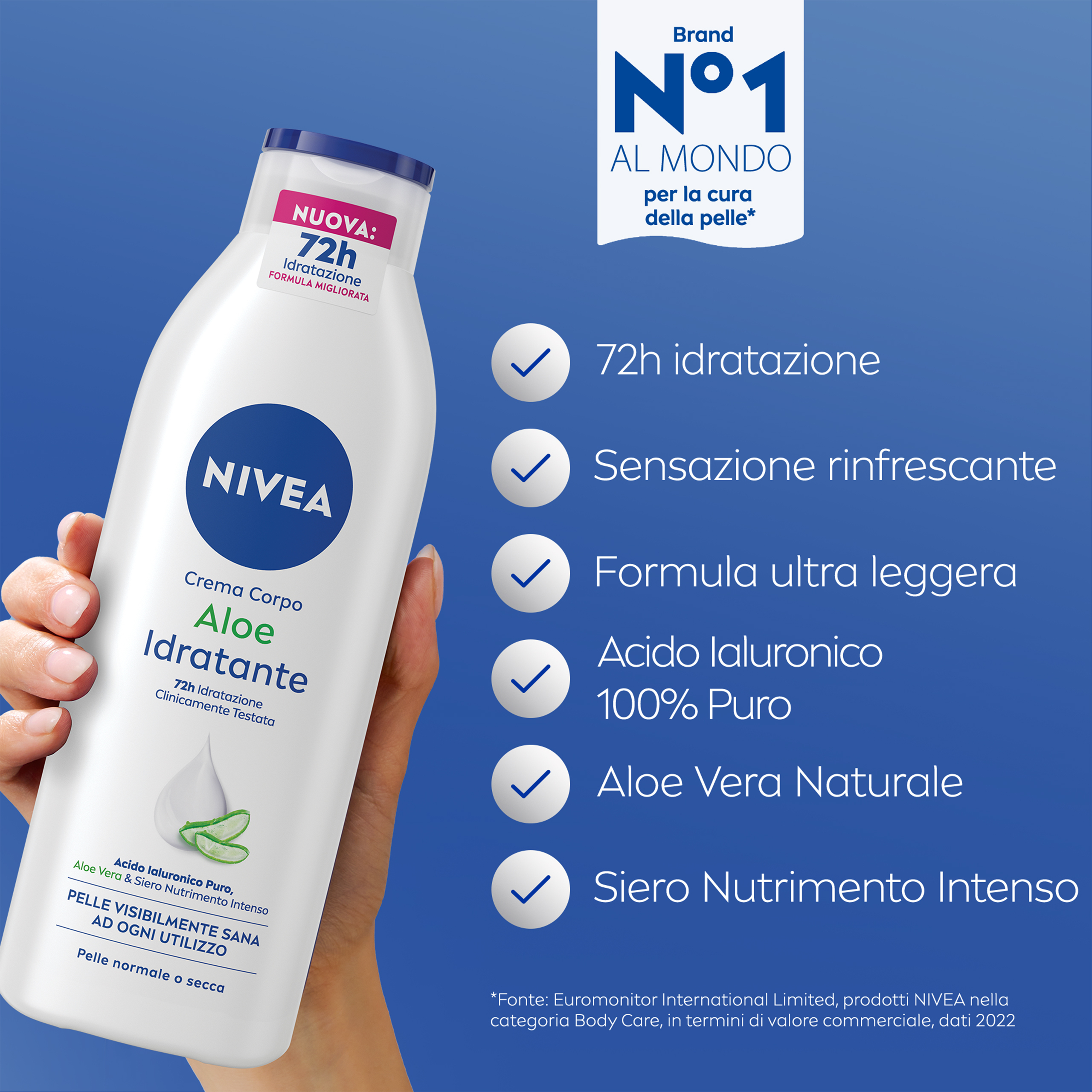 Nivea Crema Corpo Aloe Idratante 250 ml, Crema idratante corpo 72h per pelle secca o normale