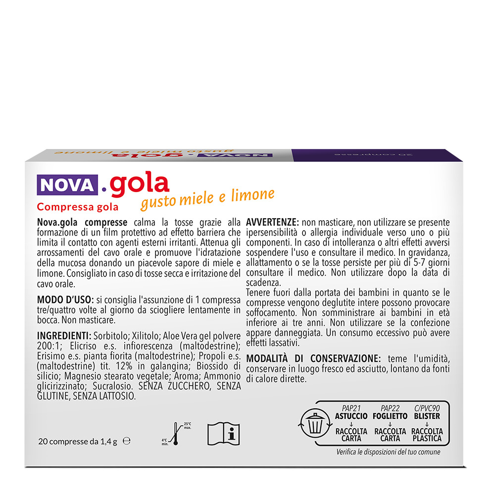 Nova Gola Miele e Limone Calma la Tosse 20 Compresse