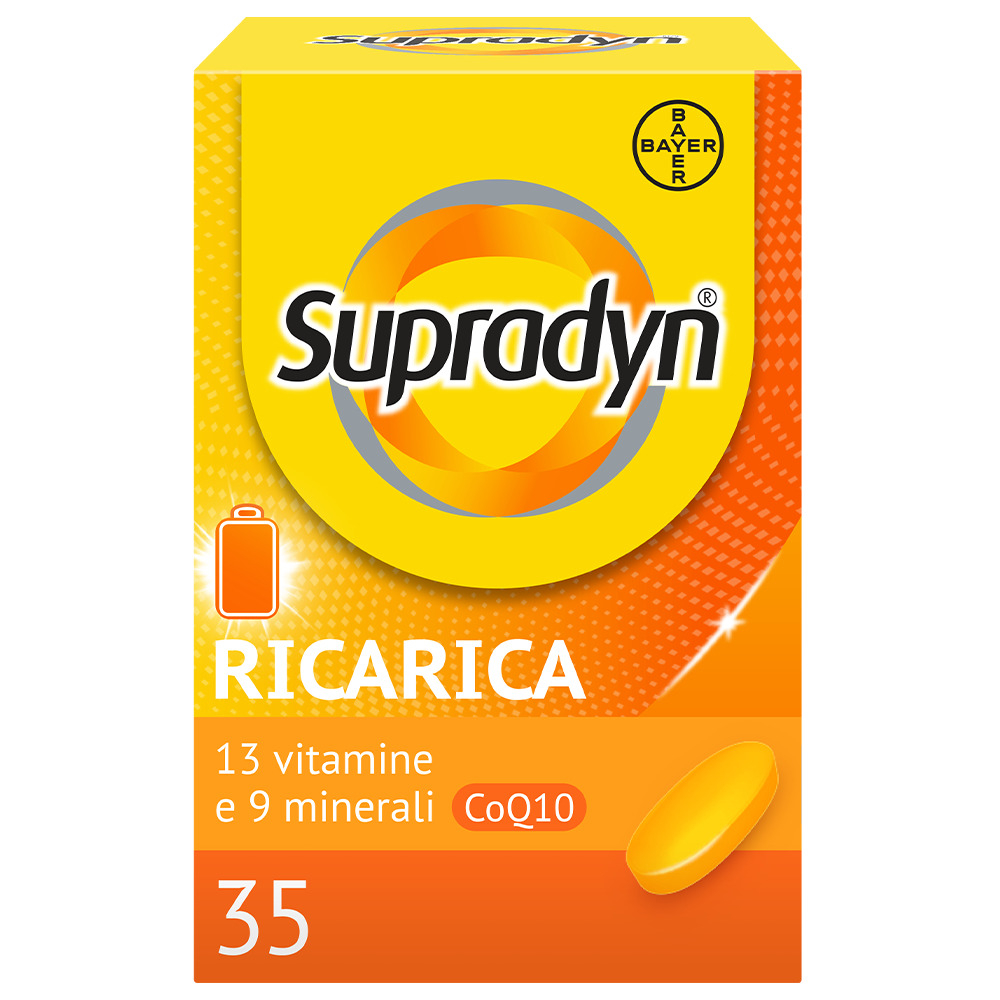 Supradyn Ricarica Integratore Multivitaminico Completo con Vitamine A, B, C, D, E, K, Minerali e Coenzima Q10 contro la Stanchezza, Gusto Arancia, 35 Compresse Rivestite