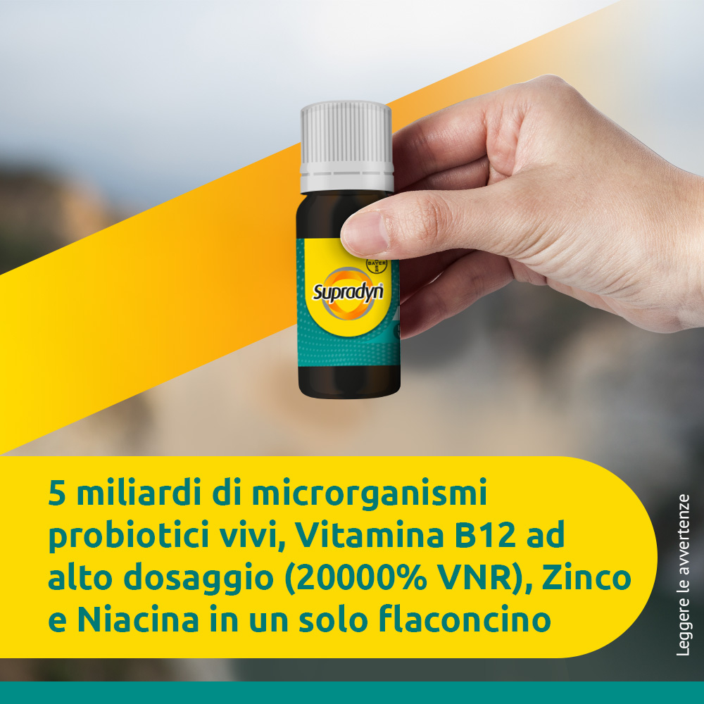 Supradyn Difese 50+ Integratore Multivitaminico  con Vitamina B12, Zinco, Niacina e Probiotici, per il Sistema Immunitario, Gusto Caramello, 10 Flaconcini da 10 ml