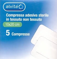 GARZA COMPRESSA ADESIVA STERILE ALVITA IN TESSUTO NON TESSUTO ESTENSIBILE BIANCO 10X20CM
