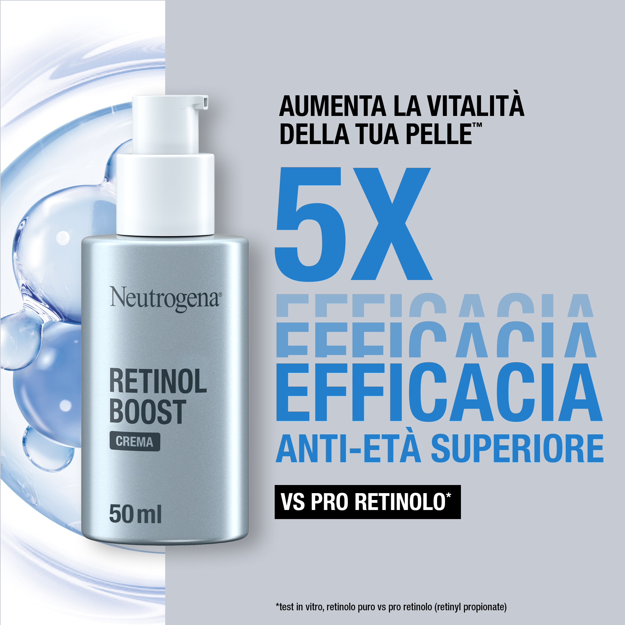 Neutrogena Retinol Boost Crema Viso 50 ml, Crema viso antirughe con Retinolo Puro anti-età