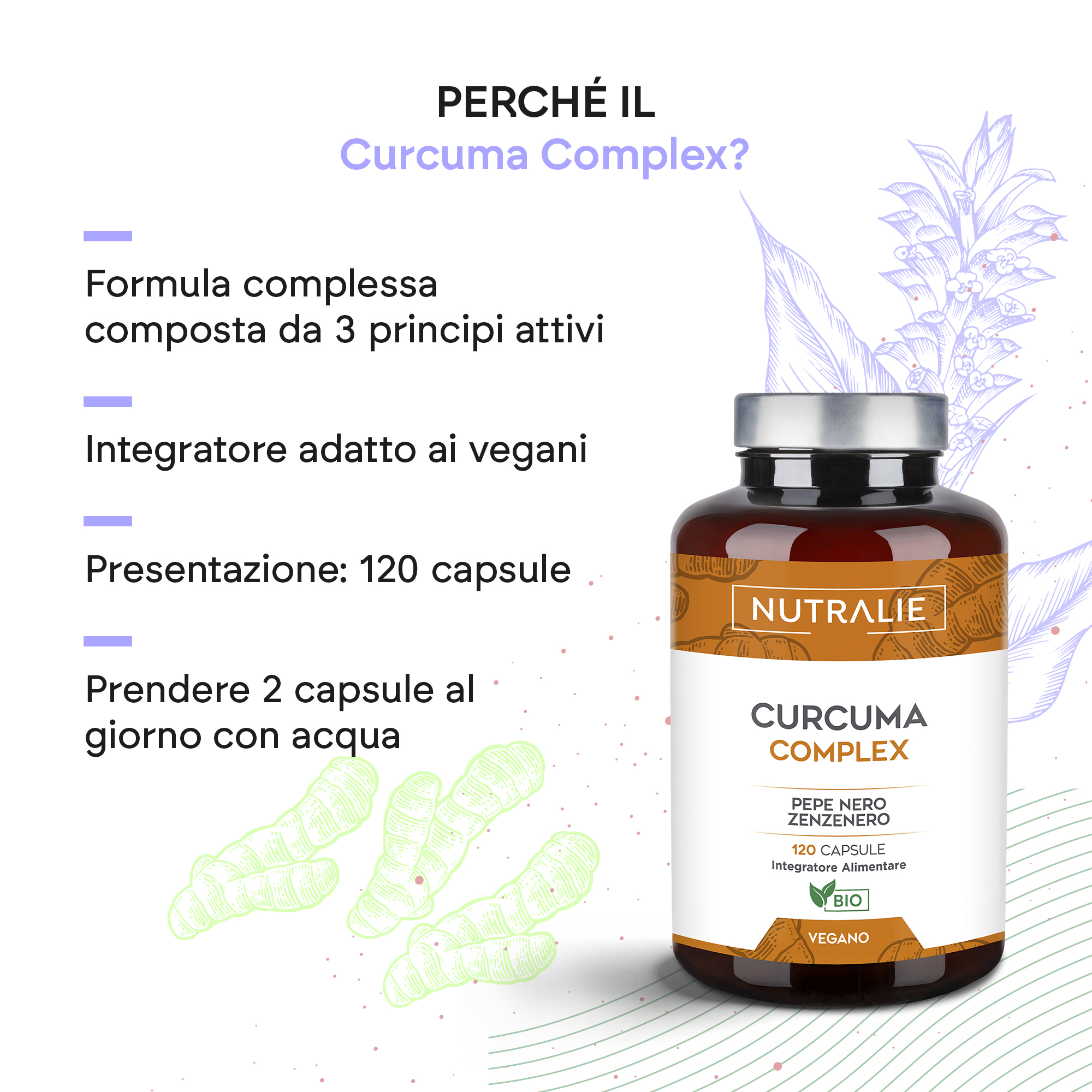 Nutralie Curcuma Complex 120 Capsule - Integratore Per Ossa E Articolazioni