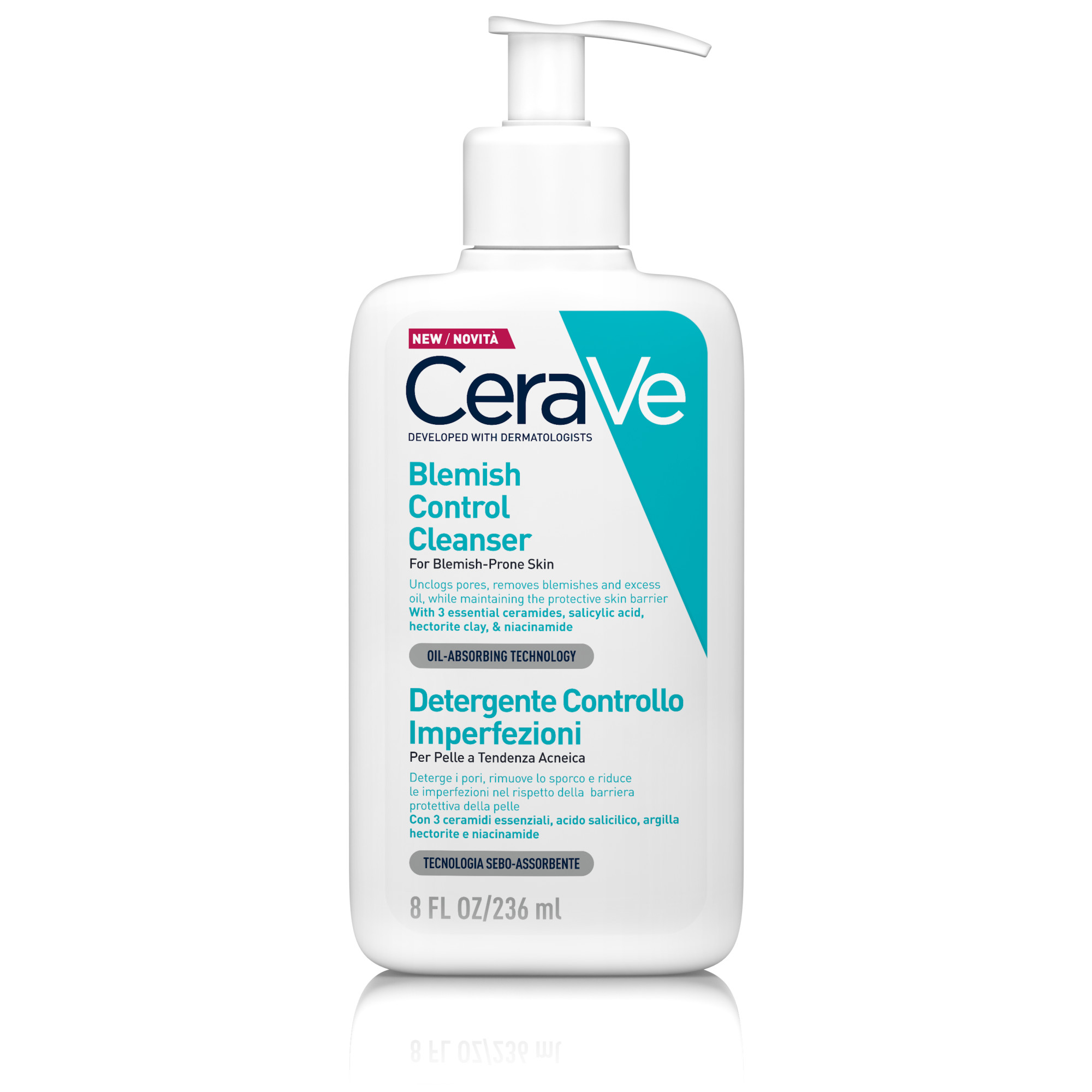 CeraVe Detergente Controllo Imperfezioni, Per Pelli a Tendenza Acneica, Con Acido Salicilico e Tecnologia Sebo-Assorbente, 236 ml