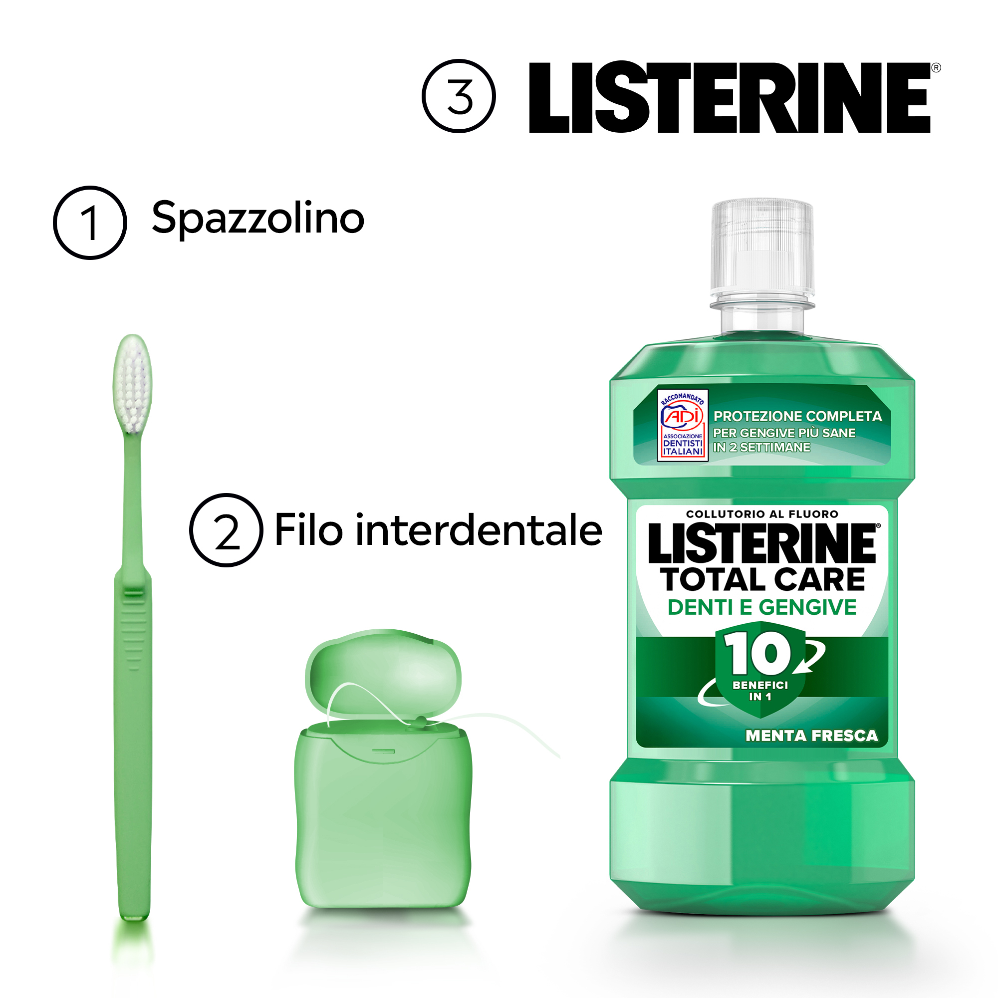 LISTERINE, Collutorio, Difesa Denti e Gengive, Tripla Azione, Denti più Forti, Gengive più Sane, 500ml