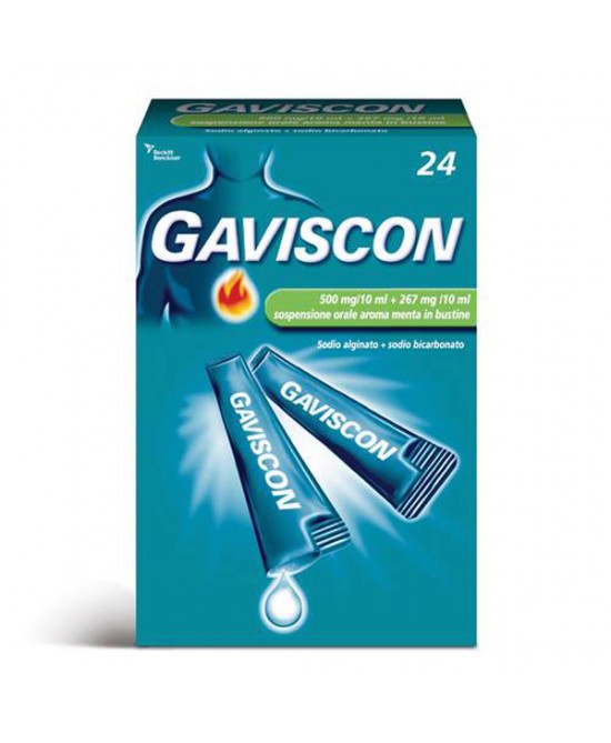 GAVISCON  24 BUSTINE contro sintomi del reflusso gastroesofageo,  bruciore e acidità di stomaco
