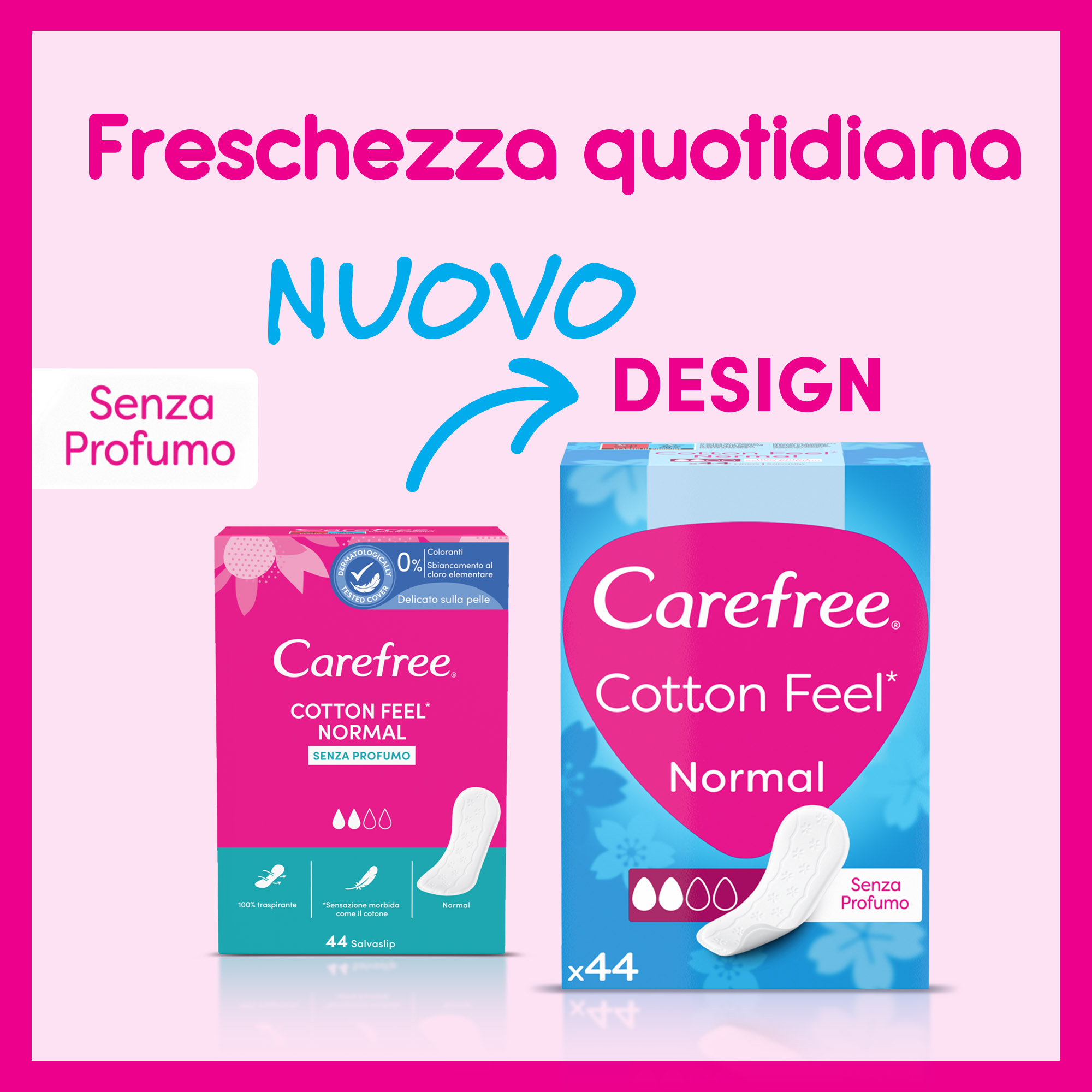 Carefree Salvaslip Cotton Feel Normal Senza Profumo 100% traspiranti per tutti gli slip 44 salvaslip