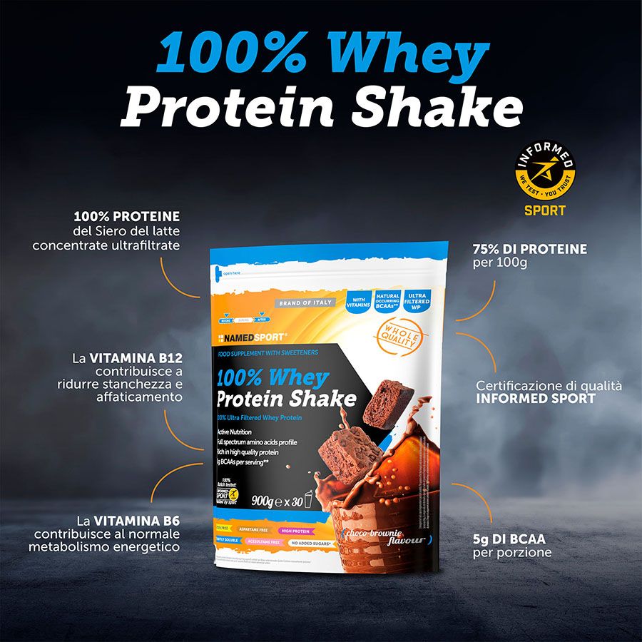 Named Sport 100% Whey Protein Shake Choco-Brownie - Proteine Del Siero Del Latte In Polvere 900 g