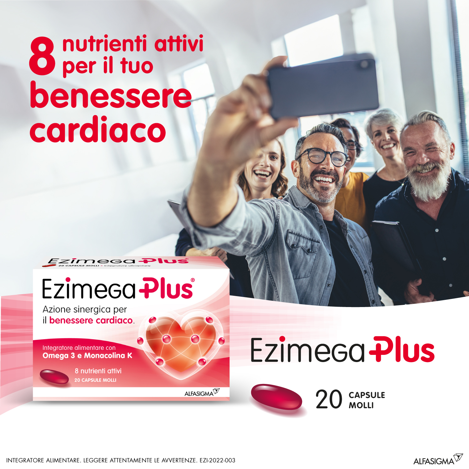 Ezimega Plus, Integratore per il Colestereolo a Base di Omega-3, Policosanoli, Resveratrolo, Acido Folico, Monacolina K, Coenzima Q10, Vitamina B6 e Vitamina B12, utile per il controllo del colesterolo e dei trigliceridi, 20 Capsule molli