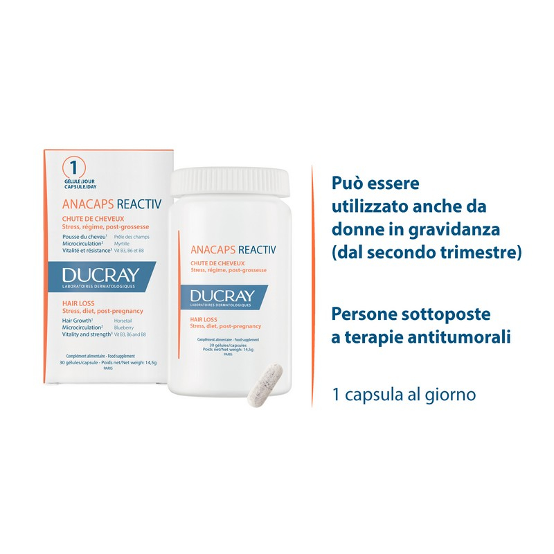 Ducray - Anacaps Reactiv - Integratore alimentare per capelli, situazione occasionale - 30 capsule