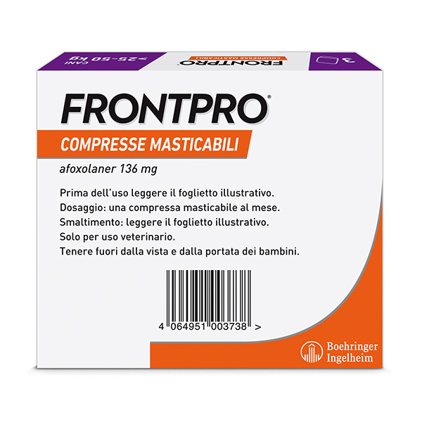 FRONTPRO x3 Compresse Masticabili Antiparassitario Per Cani (25-50Kg) Contro Pulci e Zecche