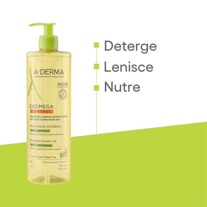 A-Derma Exomega Control Olio lavante emolliente  “anti-grattage”, pelle secca a tendenza atopica, 750ml  