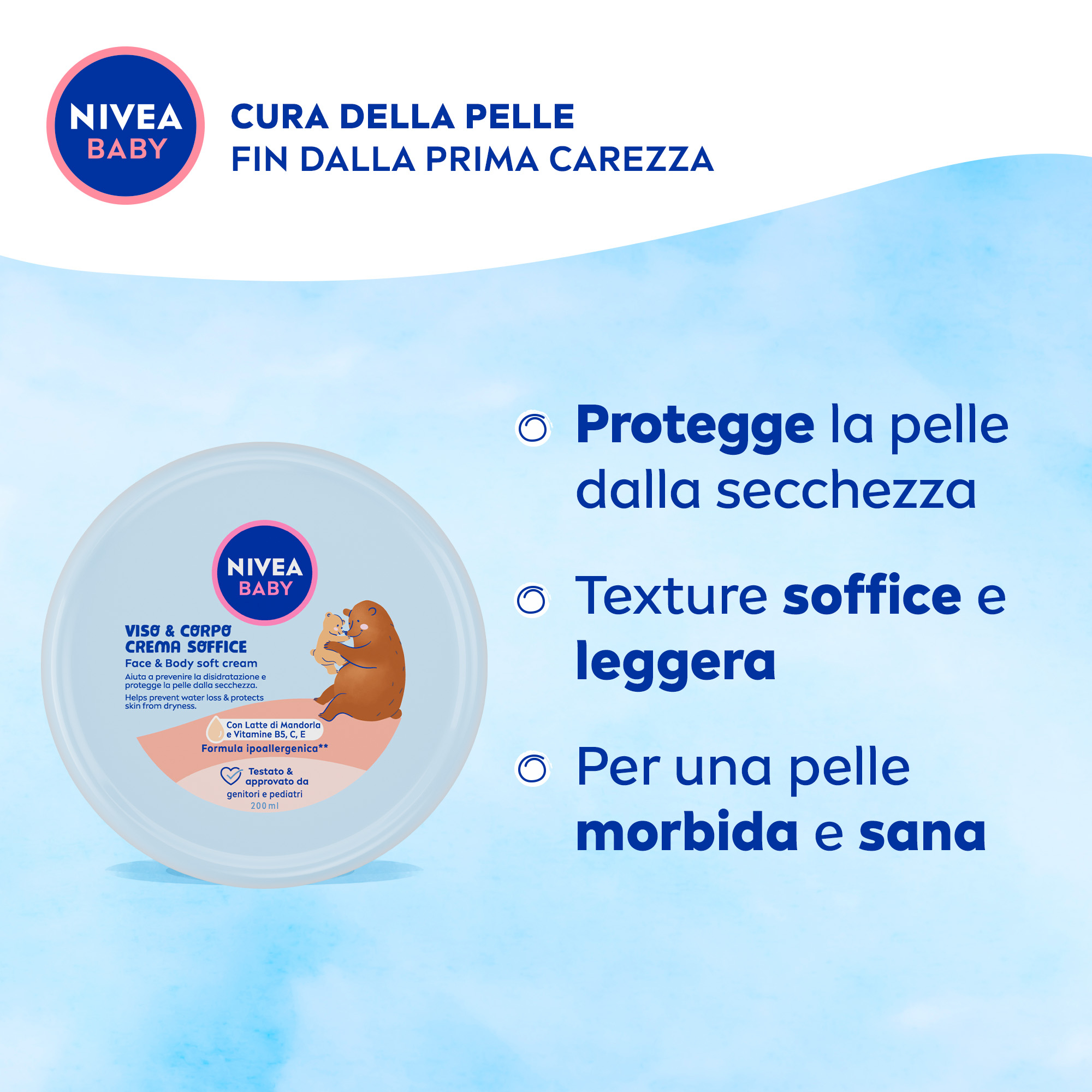 Nivea Baby Viso & Corpo Crema Soffice 200 ml, Crema bambini corpo e viso idratante e nutriente