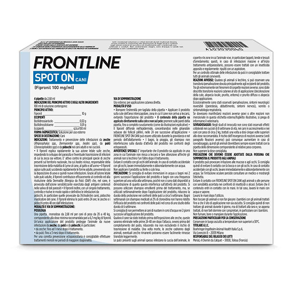 Frontline Spot On Cani x4 Pipette, Antiparassitario per Cani e Cuccioli (20-40Kg), Contro Pulci, Zecche E Pidocchi