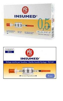 Pic Siringa Per Insulina 0,5ml 30g 8mm 30 Pezzi.
