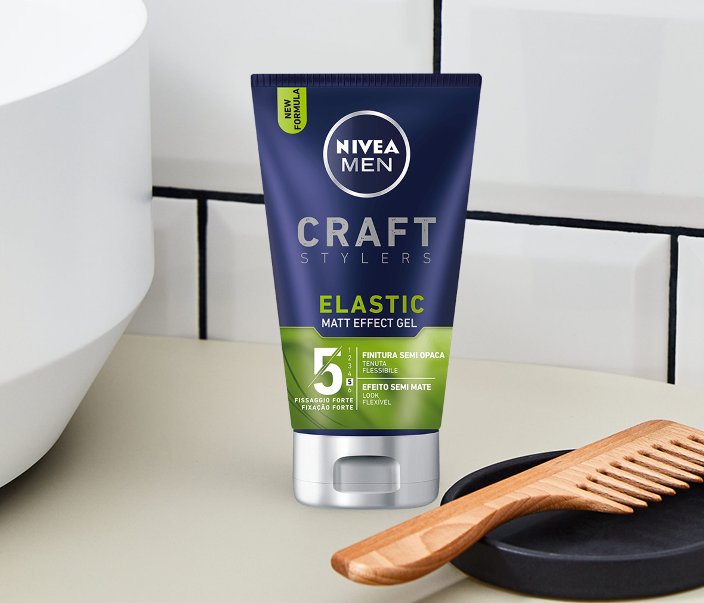 Nivea Men Styling Gel Elastic 150 ml, Gel per la cura capelli a lunga tenuta con resistenza elastica