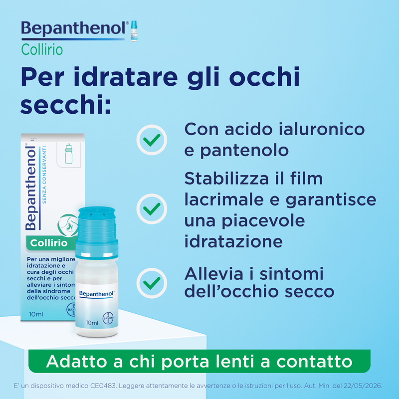 Bepanthenol Collirio 10 ml - Trattamento Idratante Per Occhi Secchi