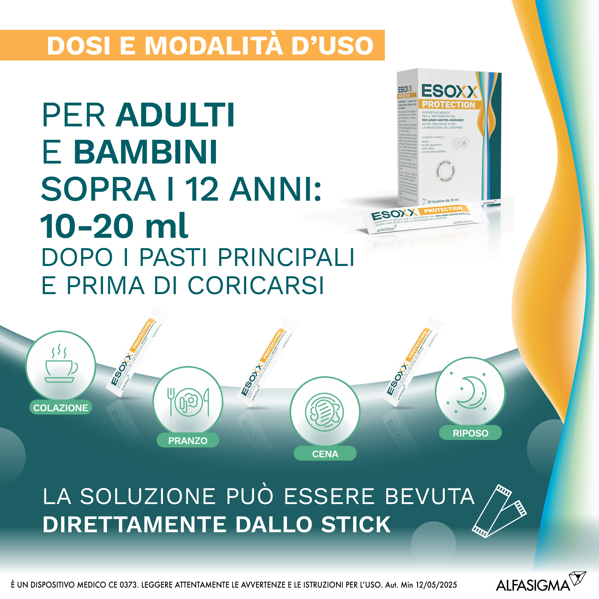 Esoxx Protection -  Dispositivo medico per sintomi da reflusso gastroesofageo, utile in caso di bruciore di stomaco -  20 bustine da 10ml