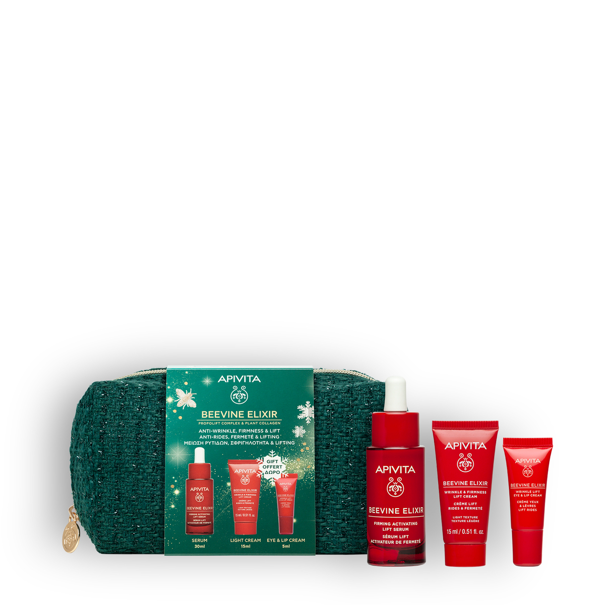 Apivita Beevine Elixir Cofanetto Regalo - Siero Anti-Rughe 30 ml + Crema Leggera 15 ml + Crema Contorno Occhi 5 ml