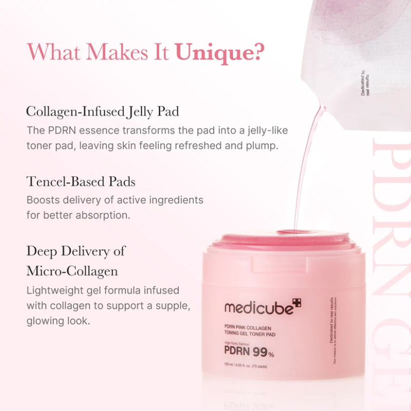 Medicube PDRN Pink Collagen Gel Toner Pad - 70 Dischetti In Gel Lenitivi E Illuminanti
