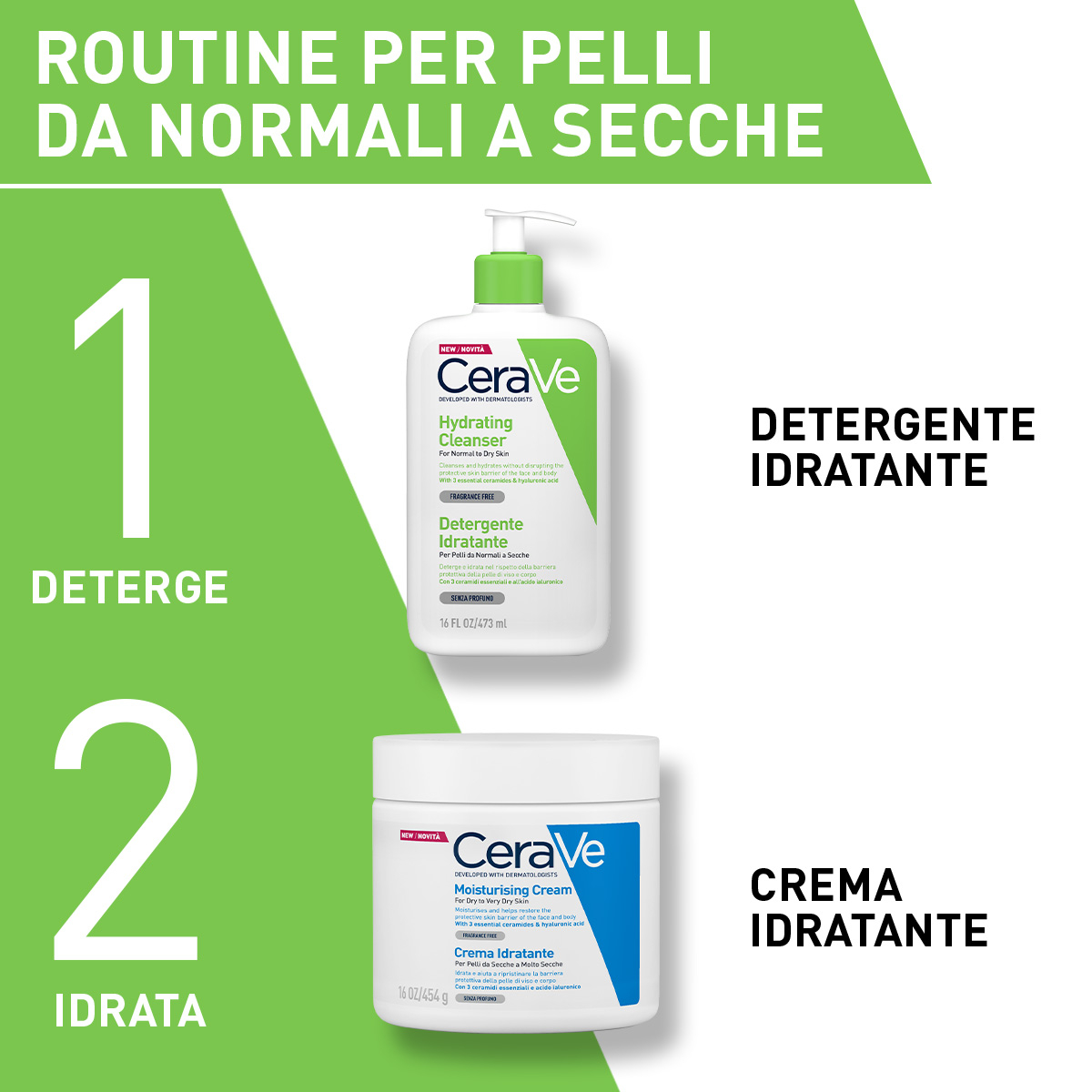 CeraVe Detergente Idratante Viso Pelle da Normale a Secca, con acido ialuronico e ceramidi 473 ml