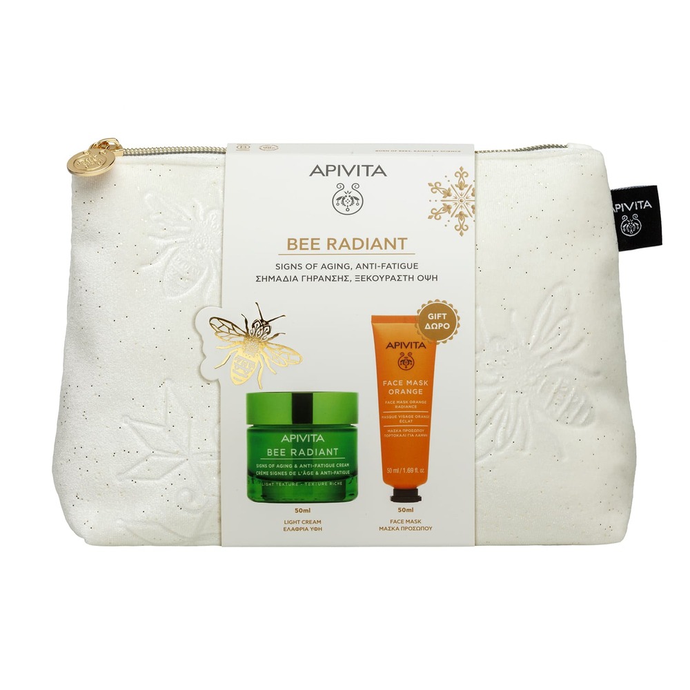 Apivita Bee Radiant Cofanetto Regalo - Crema-Gel Leggera Anti-Età 50 ml + Maschera Viso All'Arancia 50 ml