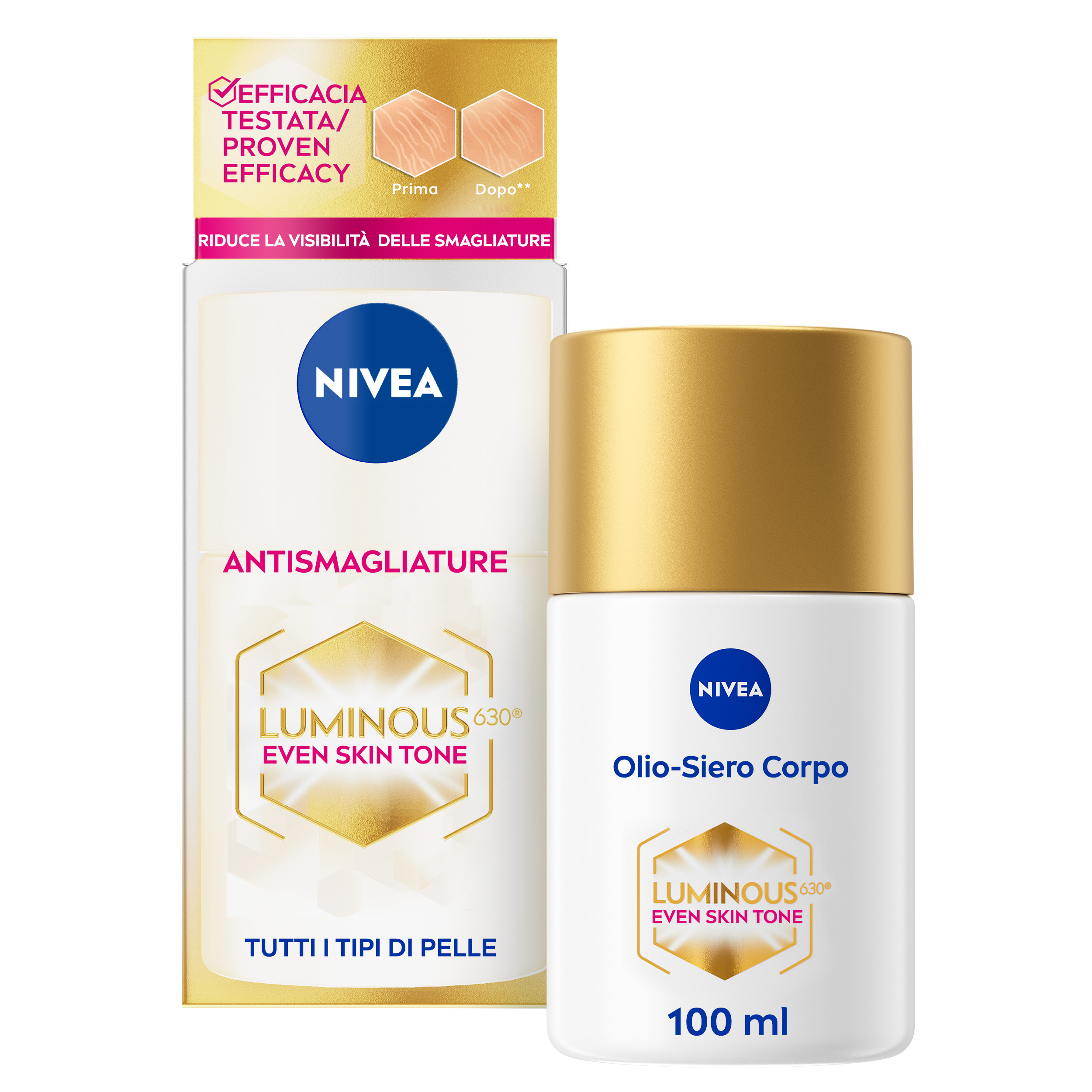 Nivea Luminous630 Olio-Siero Corpo Antismagliature 100 ml, Olio per la cura corpo antismagliature