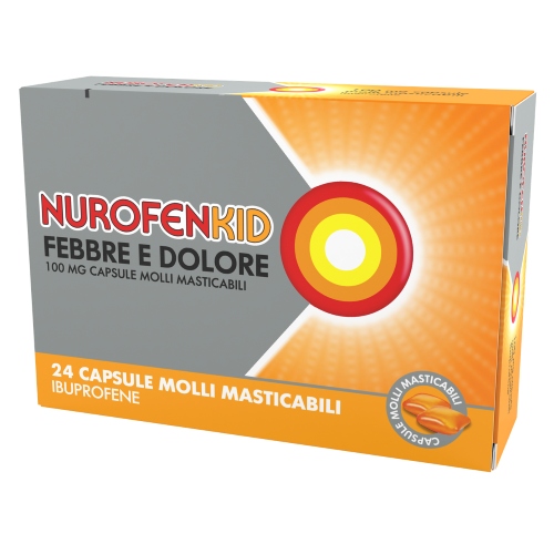 NurofenKid Febbre e Dolore - Ibuprofene 100 mg - 24 capsule molli masticabili