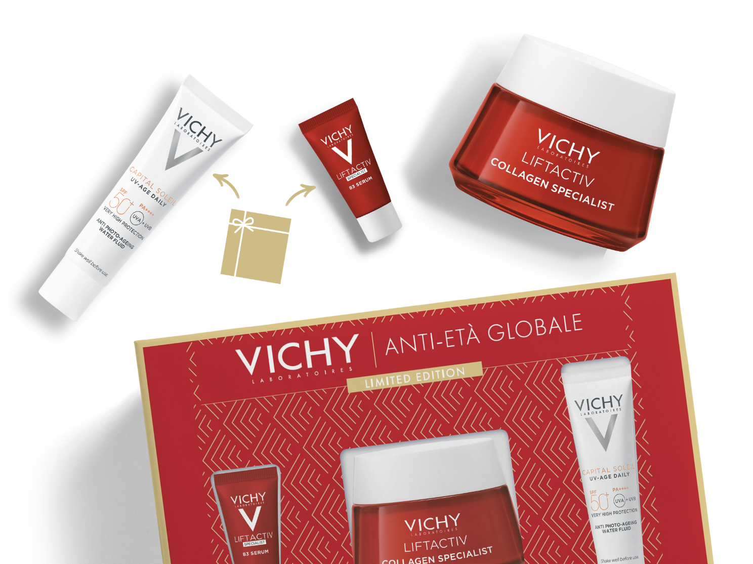 Vichy Cofanetto Regalo Natale Liftactiv B3 Anti-macchie Siero 5 ml + Liftactiv Collagen Specialist Crema Giorno 50 ml + Uv-age Daily Spf50+ 15 ml