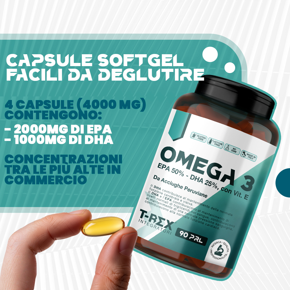 T-Rex Integratori Omega 3 - Integratore Con EPA, DHA E Vitamina E 90 Perle