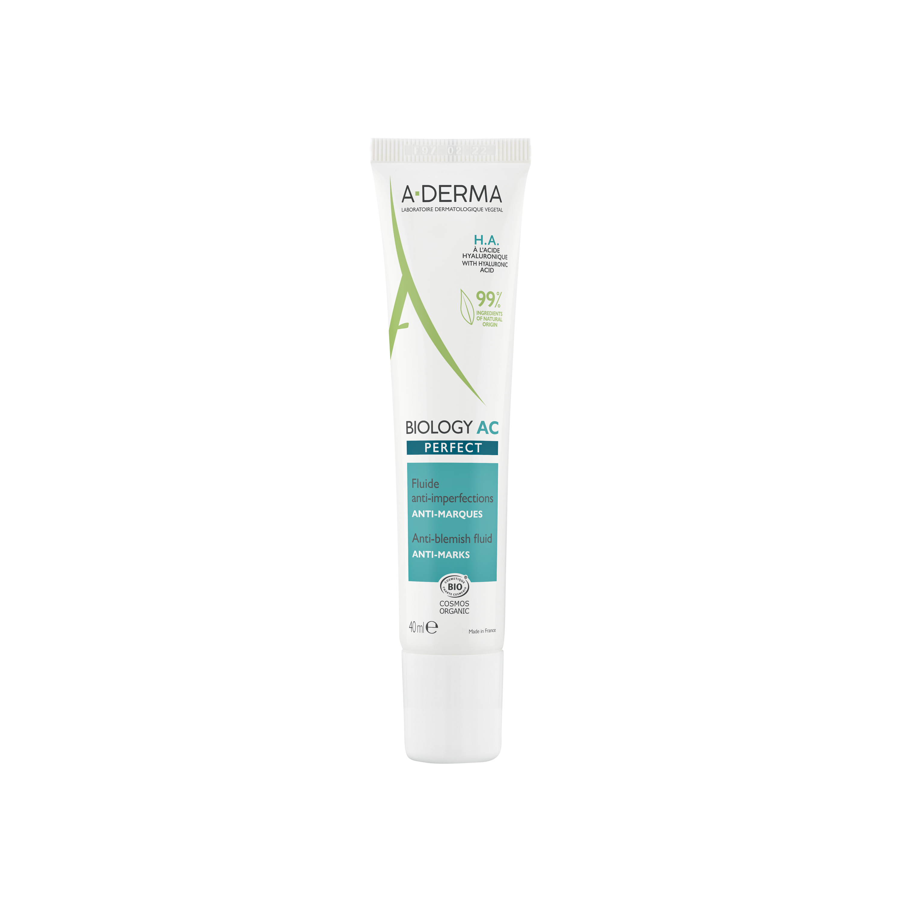 A-Derma Biology AC Perfect Fluido anti-imperfezioni Trattamento 2-in-1 Anti-imperfezioni e Anti-età, Agisce contro punti neri e segni residui, Corregge i segni dell'età, Pelle grassa a tendenza acneica, 40ml 