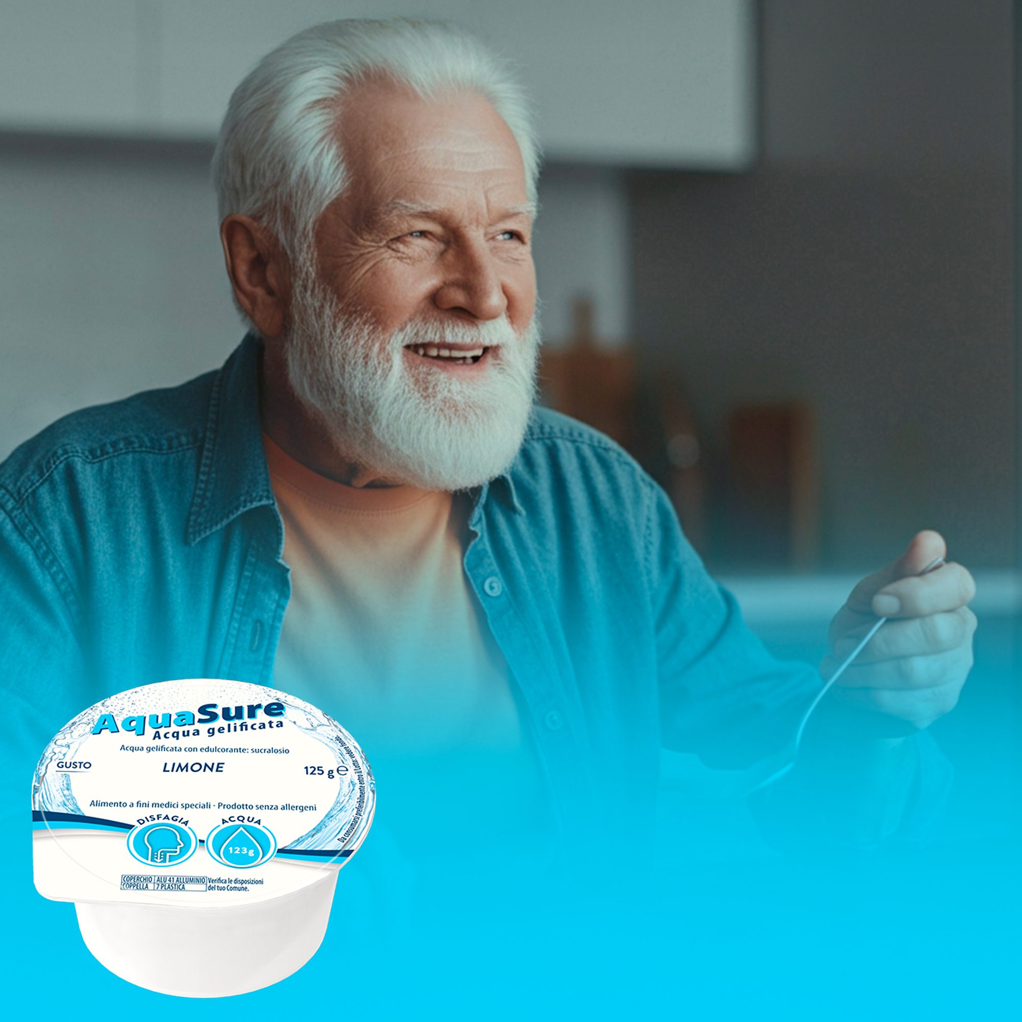 AquaSure Acqua Gelificata per il trattamento dietetico di soggetti affetti da disfagia e problemi della deglutizione 4x125 g