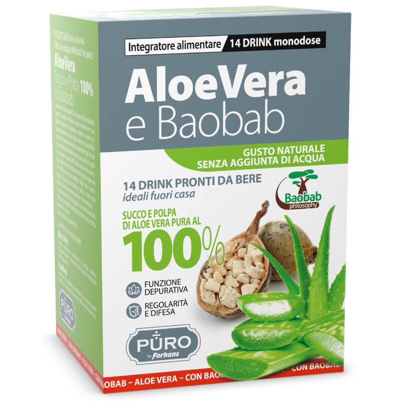 Aloe Vera e Baobab Puro succo e polpa 100% - 14 bustine 
