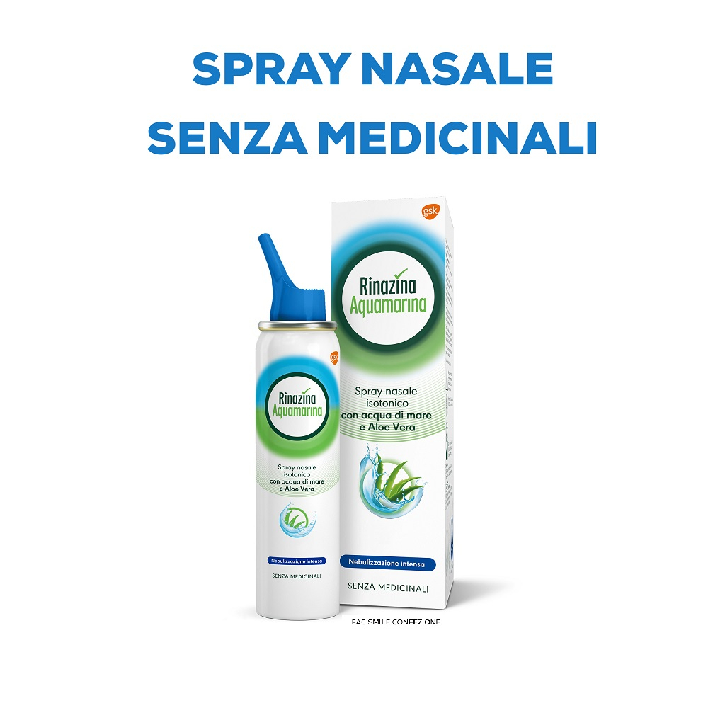 Rinazina Aquamarina Spray Nasale Isotonico Intenso Lavaggio Nasale Acqua di Mare e Aloe Vera 100 ml