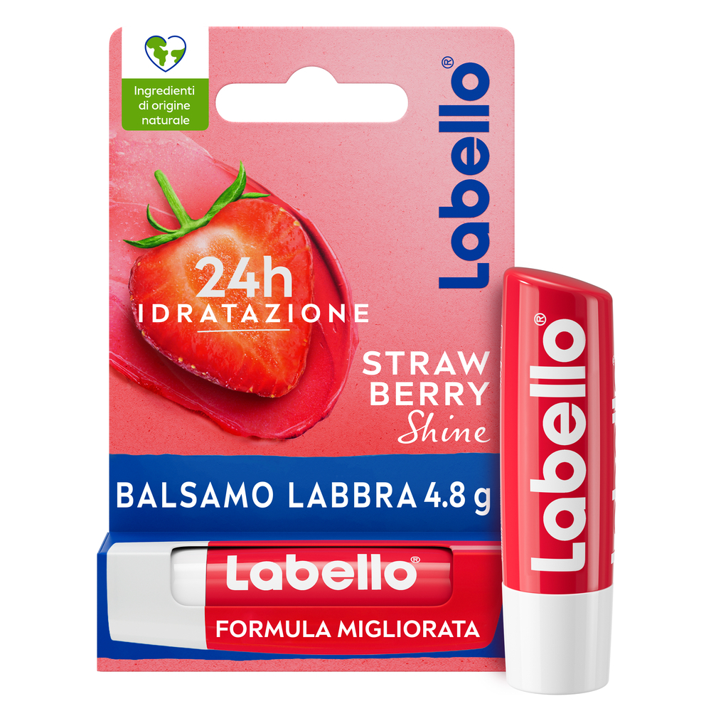 Labello Strawberry Shine 4.8 g, Burrocacao labbra colorato e idratante all'aroma di Fragola
