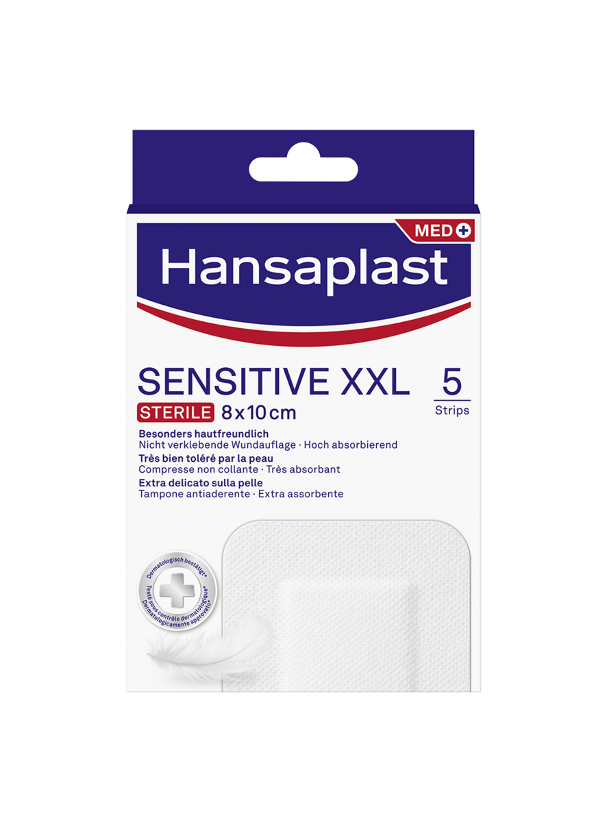 Hansaplast Cerotti Sensitive XXL, Cerotti medicazione per ferite medio-grandi, 5 pezzi da 8 x 10 cm