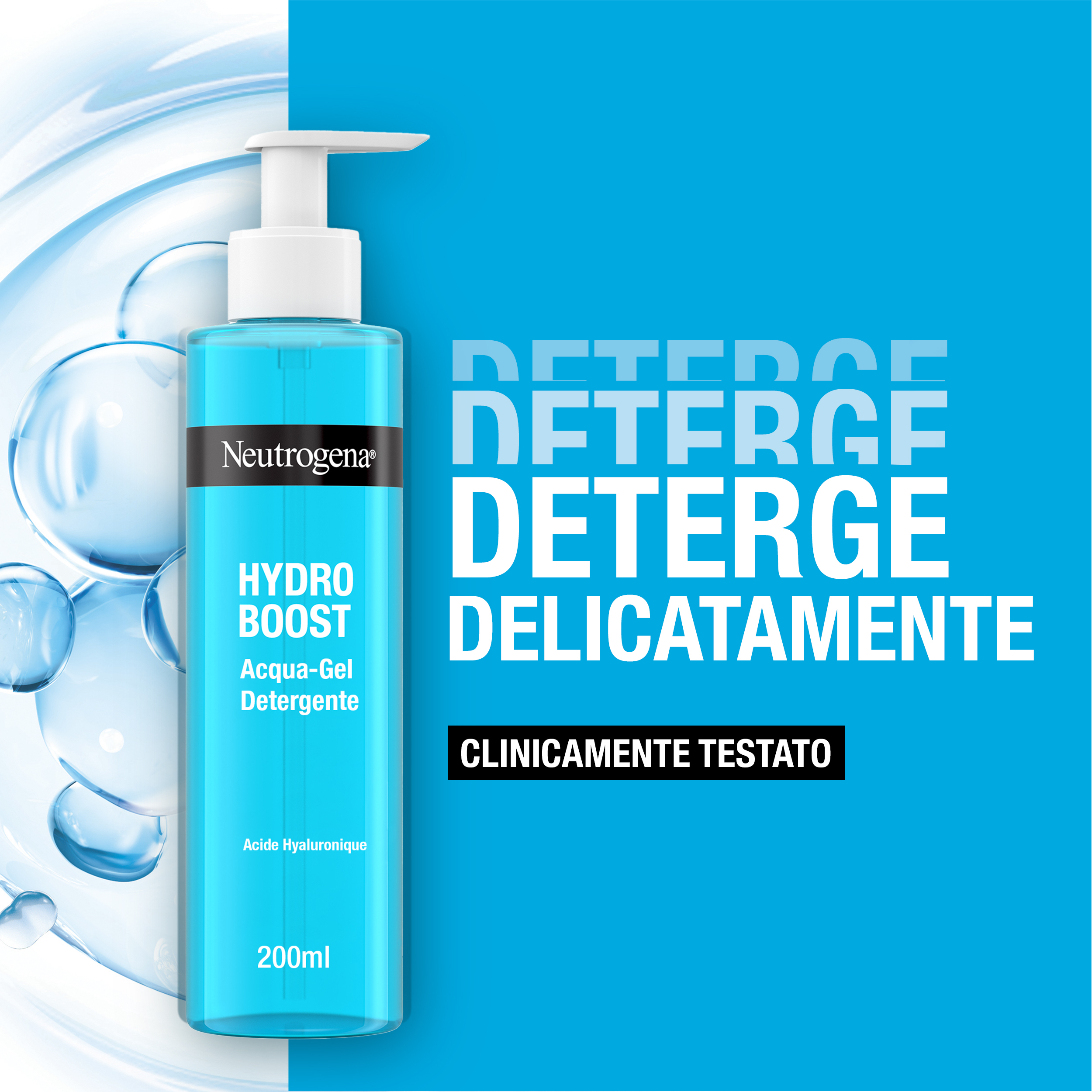 Neutrogena Hydro Boost Acqua Gel Detergente Viso 200 ml, Detergente schiumogeno ad azione struccante