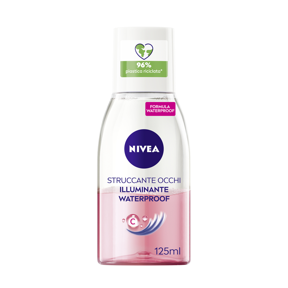 Nivea Struccante Occhi Bifase Illuminante Waterproof 125 ml, Olio struccante bifasico per gli occhi