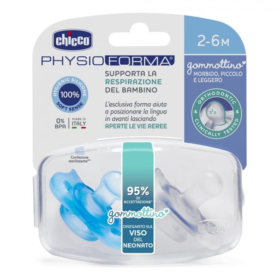 CHICCO GOMMOTTINO PHYSIOFORMA Boy Silicone 2-6m 2 pezzi