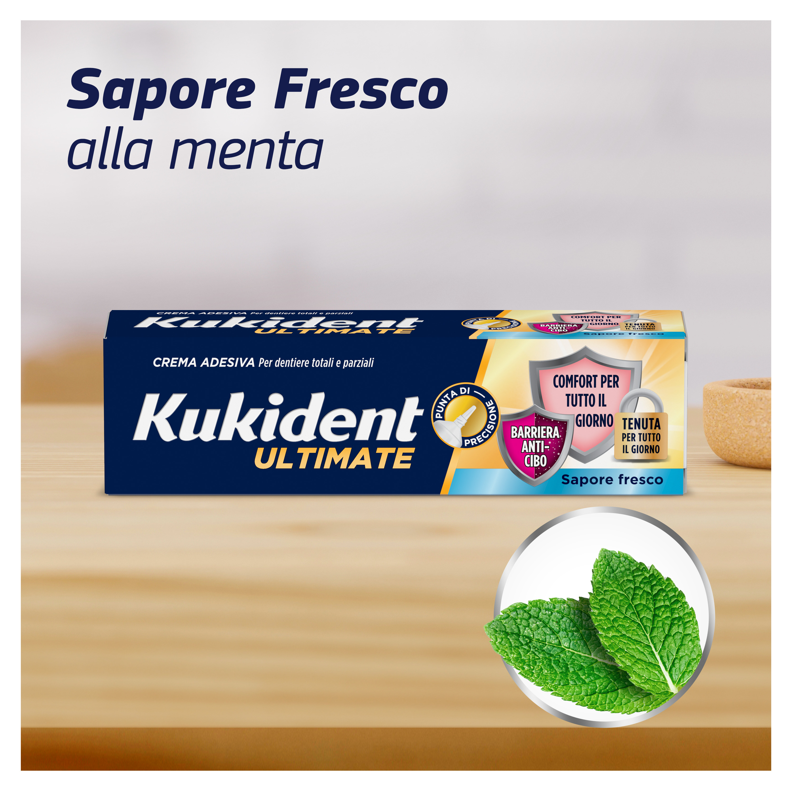 Kukident Ultimate Barriera Anti-cibo. Crema Adesiva Per Dentiere Totali e Parziali. Sapore Fresco 40g