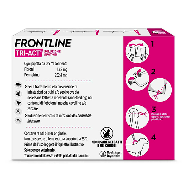 Frontline Tri Act x3 Pipette, Antiparassitario Per Cani e Cuccioli (Taglia XS 2-5Kg) Contro Pulci, Zecche, Zanzare, Pappataci e Leishmaniosi